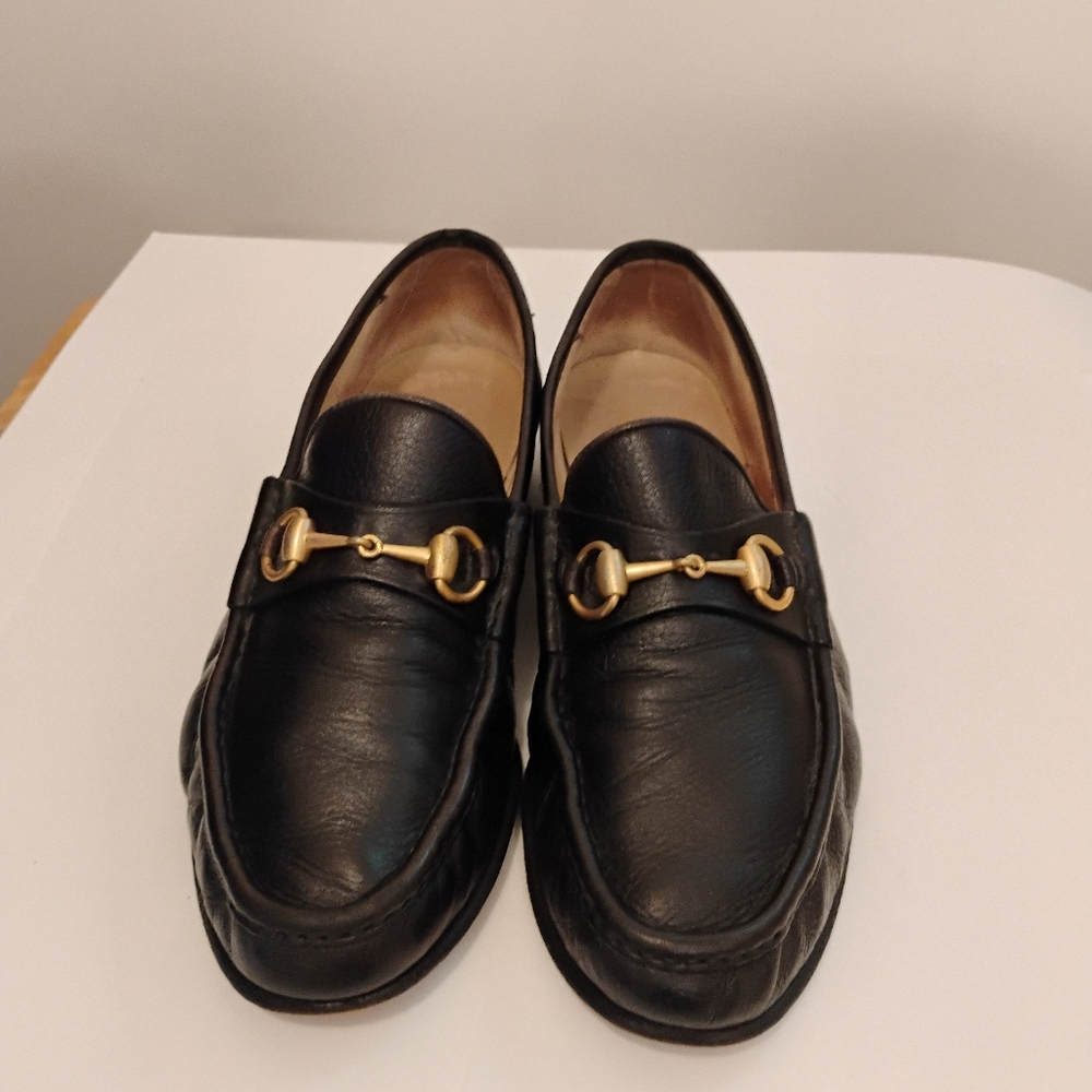 GUCCI HORSE BIT MENS LOAFERS Leather Gold Horsebit Size 9D - Picture 11 of 16